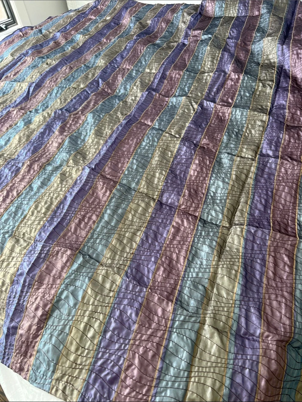 Shower Curtain in Striped Pastel Quilt - Blue, Purple, Pink